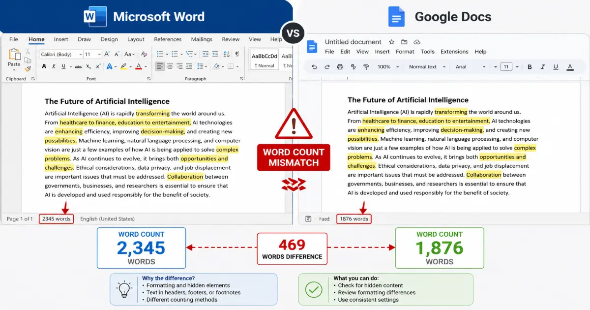 Different platforms showing inconsistent word count results