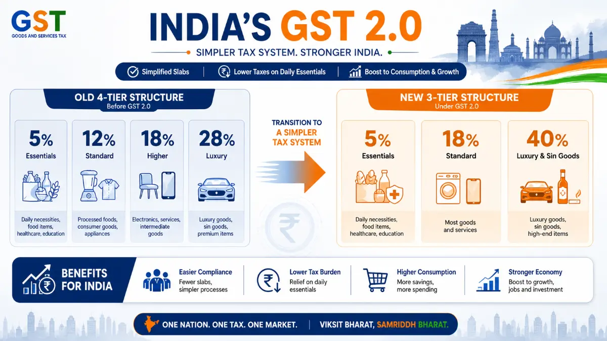 comparison of old vs new GST slab structure in India 2025 showing simplified tax system