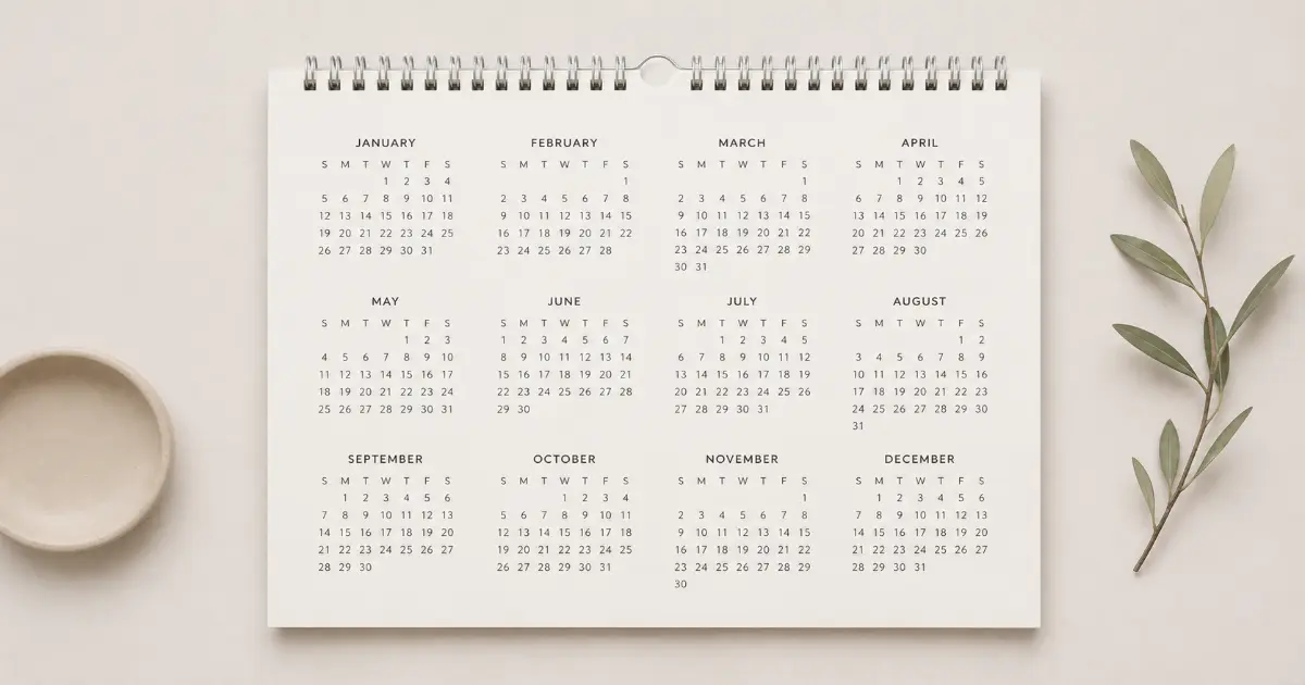 Calendar showing months and days used in age calculation