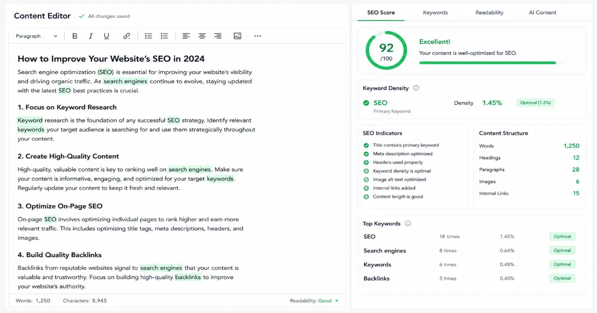 Keyword density optimization showing ideal percentage for SEO content writing
