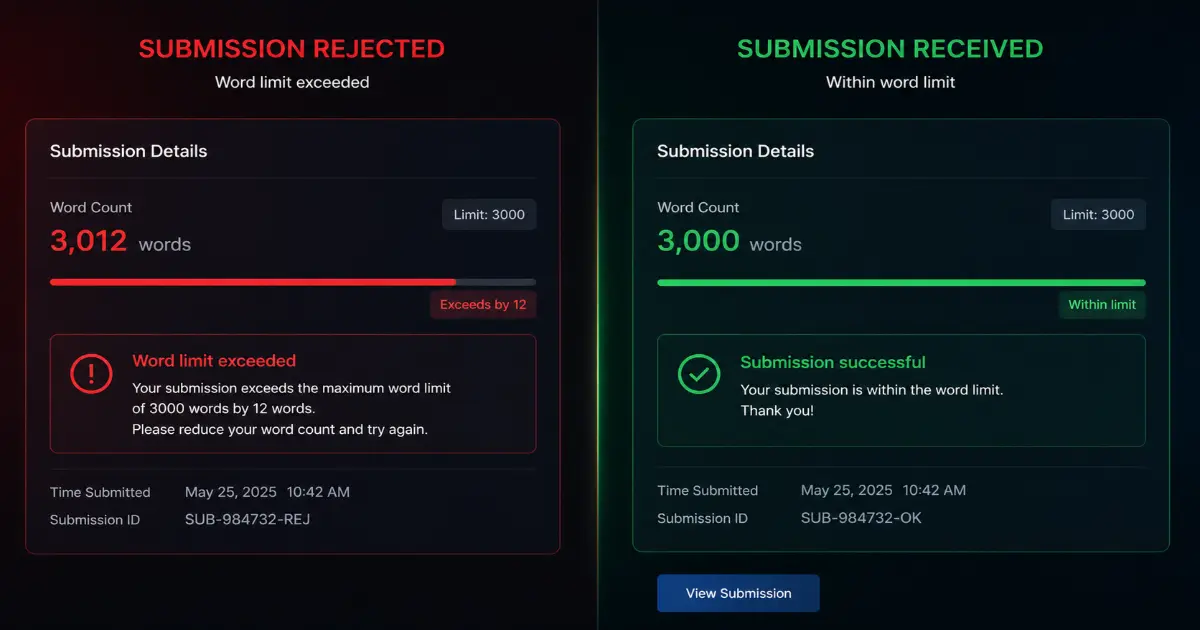 Content rejected due to exceeding word limit compared to approved submission within limit