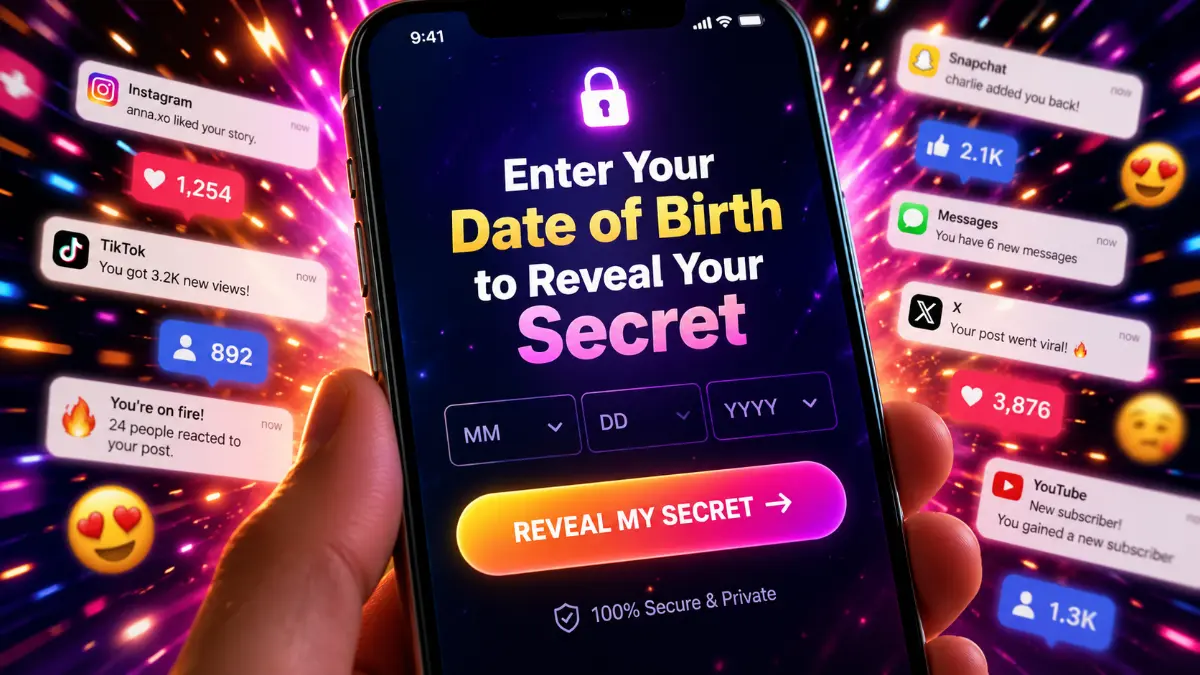 viral date of birth calculator interface triggering curiosity and clicks