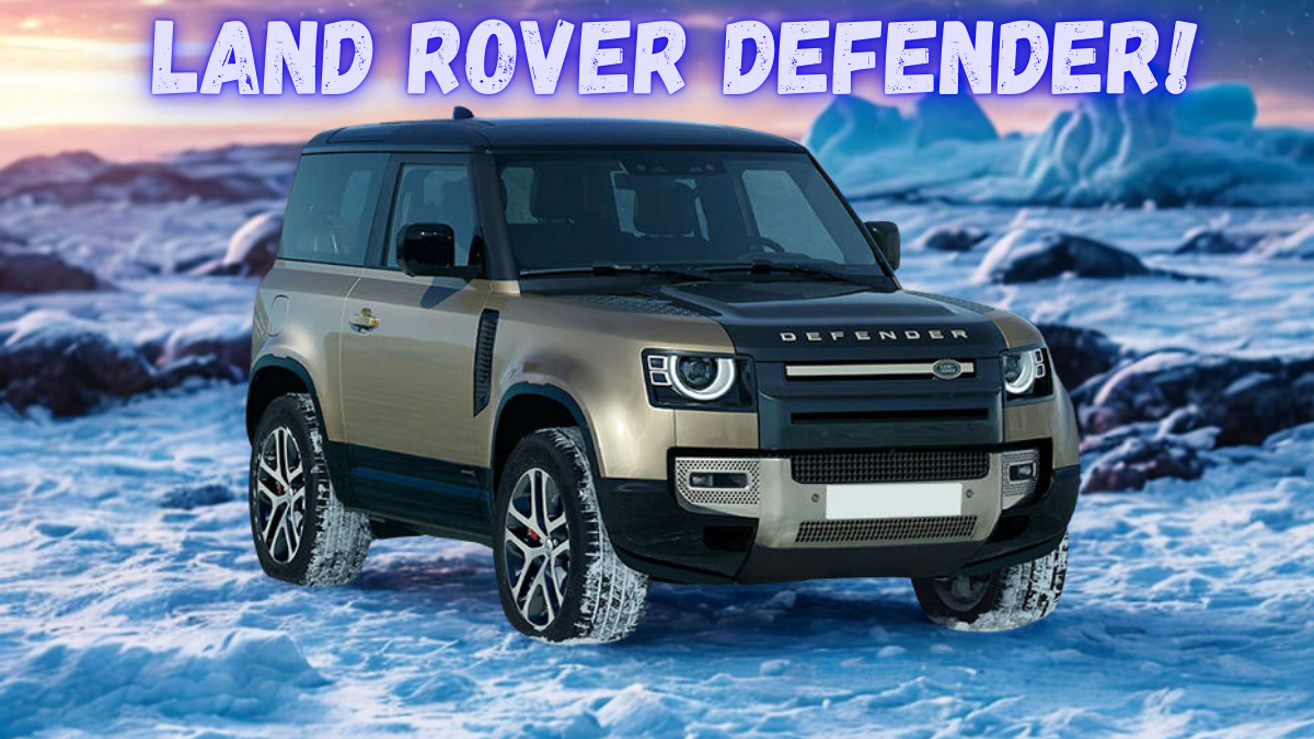 Land Rover Defender 90 driving on icy terrain with a frozen glacier backdrop, highlighting its performance in extreme winter conditions. Land Rover Defender price in india