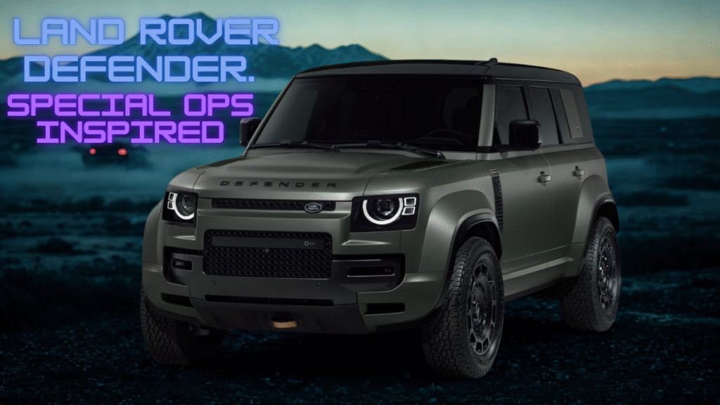 Matte green Land Rover Defender OCTA in a stealth-themed studio setup, emphasizing its tactical design and bold off-road presence.