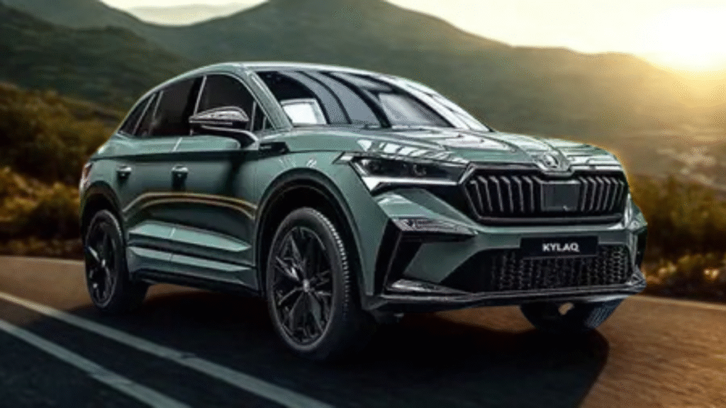 Skoda Kylaq parked in natural daylight with clear sky and greenery, showcasing its exterior details