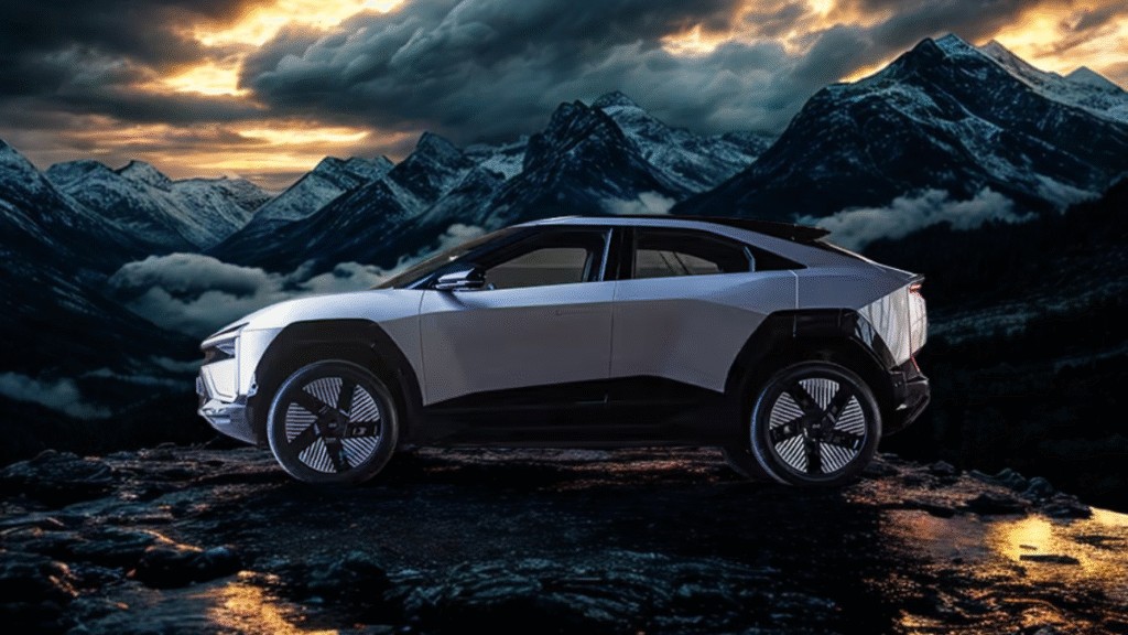 Mahindra BE6 Futuristic luxury electric SUV parked in an ultra-modern setting, featuring bold design, LED lighting, and premium aesthetics — symbolizing next-gen automotive innovation.