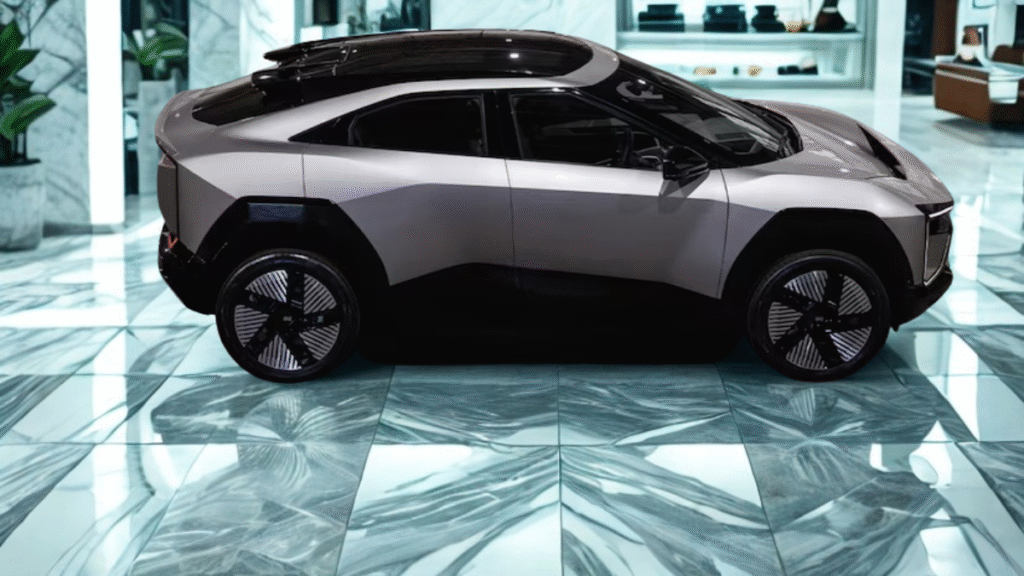 Mahindra BE6 Futuristic luxury electric SUV parked in an ultra-modern setting, featuring bold design, LED lighting, and premium aesthetics — symbolizing next-gen automotive innovation.