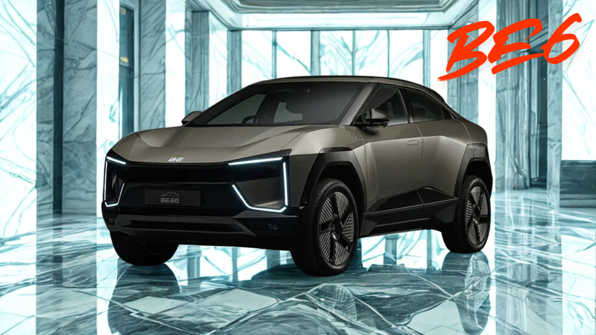 Mahindra BE6 Futuristic luxury electric SUV parked in an ultra-modern setting, featuring bold design, LED lighting, and premium aesthetics — symbolizing next-gen automotive innovation.