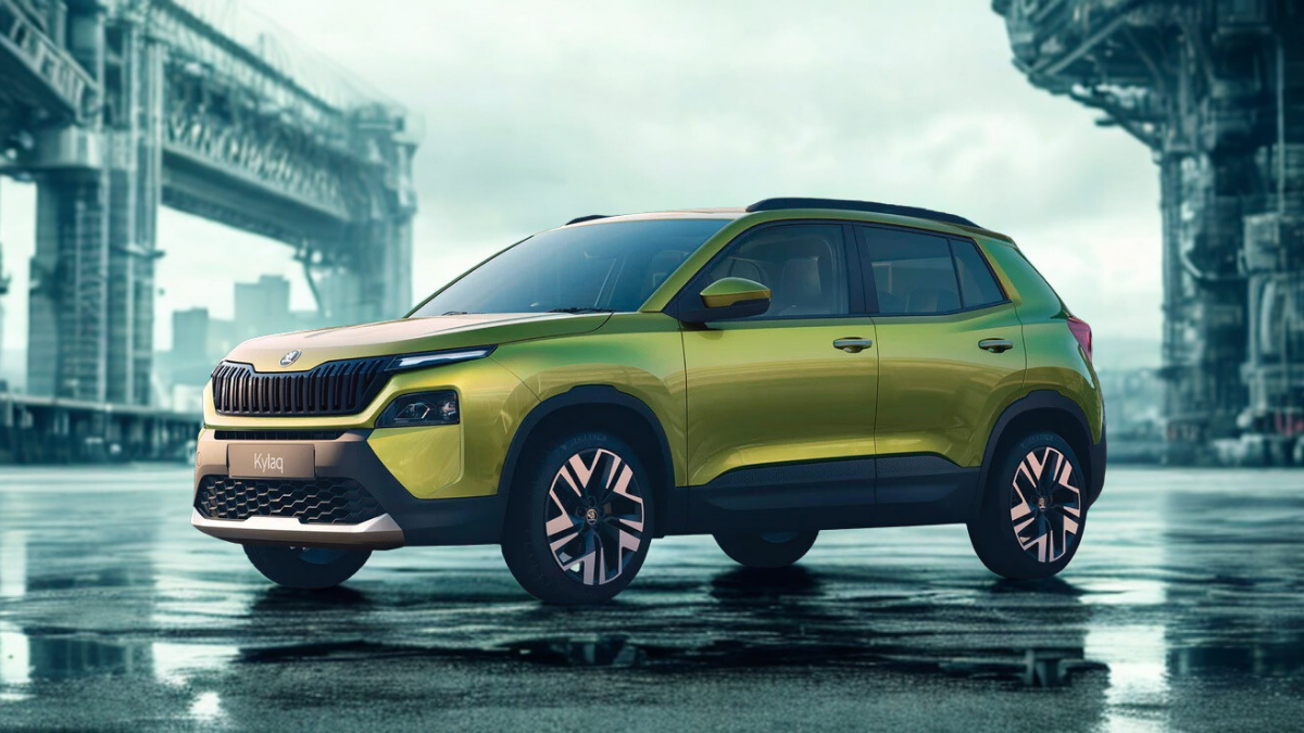 Skoda KylAQ front view showcasing LED headlights and bold grille design
