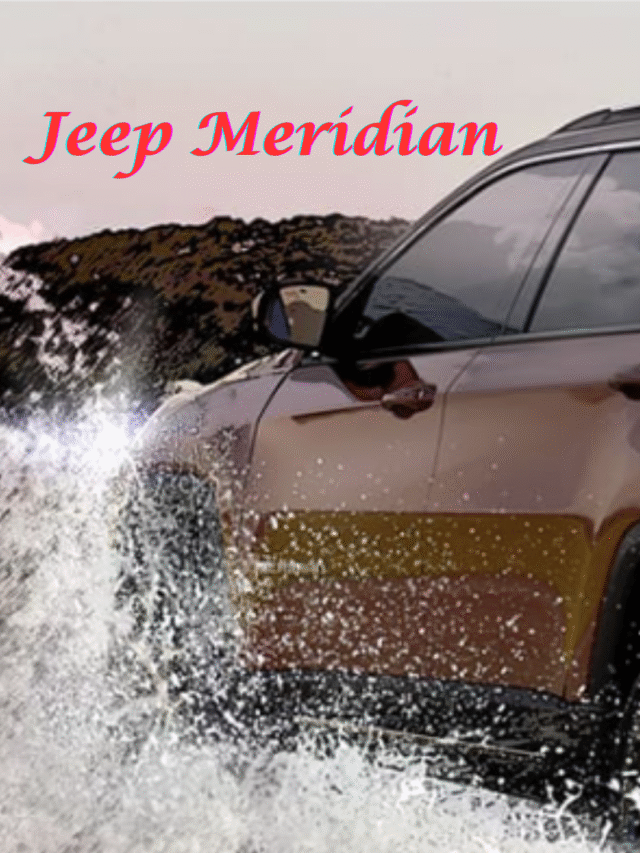Jeep Meridian parked outside an Indian dealership, highlighting price differences due to location and taxes.