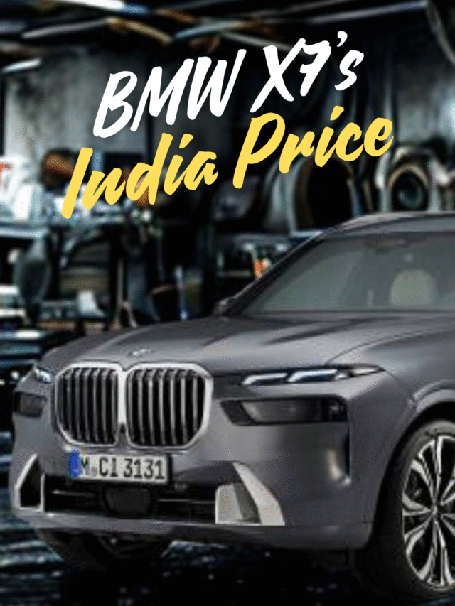 Front view of a BMW X7 luxury SUV parked outside a modern building in India, showcasing its bold design and large kidney grille.